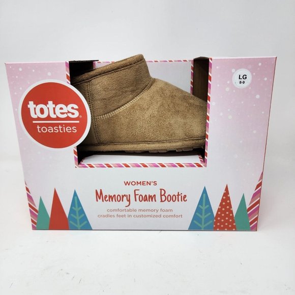 Totes Toasties Women’s Large Size‎ 8-9 Memory Foam Bootie Desert Beige New - Picture 1 of 10
